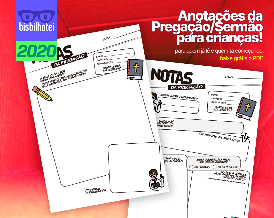 Modelo de Anotações para Sermões/Pregações para Crianças (2020)